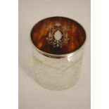 Tortoiseshell & Silver Inlay Engraved Lidded Glass Jar, London 1920