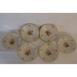 Six Hand Painted 19th C Soup Bowls, Monogrammed 'F' to Base