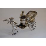Vintage Chinese Silver Metal Cruet Set in the form of a Rickshaw