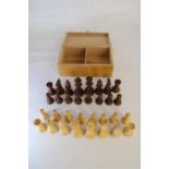 A Turned Wooden Boxed Chess Pieces