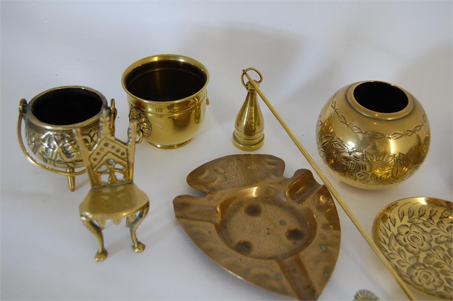 Collection of Small Brass items including a Candle Snuffer, Match Box Holder, etc. - Image 2 of 4