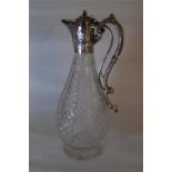 Fine Silver Metal Etched and Cut Glass Claret Jug