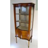 Edwardian Serpentine Fronted Inlaid Display Cabinet on Tapering Leds, Original Shaped Glass to Front