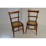 Pair of Victorian Bedroom Chairs, Cane Seat Slatted Back, Ivory Detailing