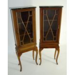 A Pair of Edwardian Glazed Tall Display Cabinets on Cabriole Legs With Marble Tops