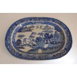Large 19th Century Willow Pattern Ironstone China Platter