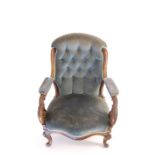 Victorian Button Back Mahogany Armchair on Carved Cabriole Legs