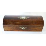 19th Century Domed Shape Rosewood Jewelry Box Inlaid with Mother of Pearl and Brass