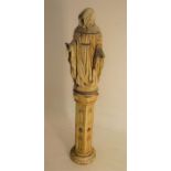 Weathered Cast Concrete Statue of a Hooded Monk on Ornate Stand