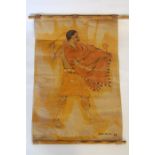 Jairo Craft '33 Painting of a Tribal Warrior on Fabric