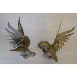 Pair Silver Metal Table Ornaments in The Form of Two Fighting Cocks