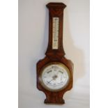 Edwardian Barometer Inlaid Flame Mahogany Case, H 62cm x W22cm approx