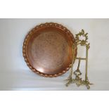 Large Copper Tray with Embossed Foliate Decoration, D 61cm approx