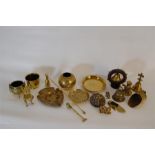 Collection of Small Brass items including a Candle Snuffer, Match Box Holder, etc.