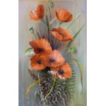 Roy STRINGFELLOW,Oil Pastel on Board 'Poppies' Together with One Other Watercolour