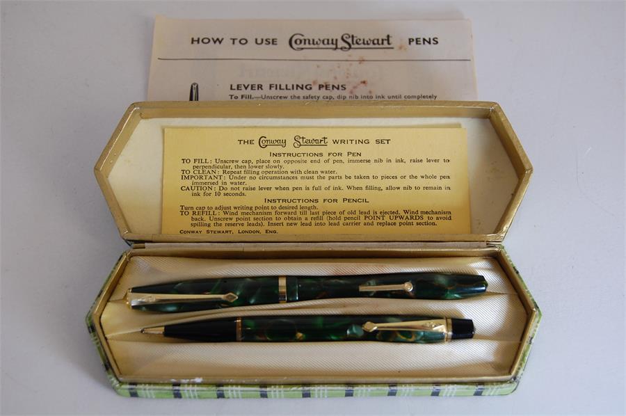 Cased Conway Stewart Fountain Pen & Pencil Writing Set