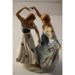 Royal Dux Porcelain Figurine of Dancing Girls. Repair to one hand.