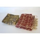 Vintage Burgundy Gold Inlay Silk Stole Plus Similar Cushion