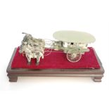 Cased Silver Metal Model of Chinese Travelling Wagon Pulled by Four Horses