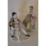 Pair of Italian Figurines, Gentleman Playing a Chello with Dancing Lady