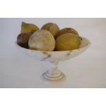 Small Alabaster Fruit Bowl With 7 Miscellaneous Fruit Objects