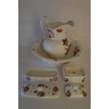 19th Century Hand Painted Porcelain Jug and Basin Together with a Toothbrush Holder and Soap Dish