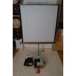 Two Vintage Slide Projectors (Rank + Hanomat) Plus Screen