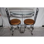 A Cast Iron Demilune Table With Two Matching Chairs