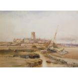 EDWARD RICHARDSON (1810 - 1874) View of Town and Docks, Watercolour, Unsigned, 25 cm x 36 cm.