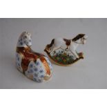 A Royal Crown Derby Gold Horse Paperweight with Treasures of Childhood Rocking Horse