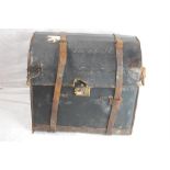 19th C. Leather Bound Canvas Covered Wicker Trunk