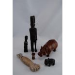 A Small Collection of Carved Wooden & Stone Figures / Ornaments (6)