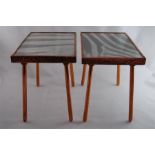 Pair of Vintage Hand Beaten Copper Bound Side Tables, Zebra Hide Tops Under Glass