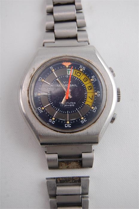 Vintage VIP Memosail Chrono Stainless Steel Wrist Watch with Valjoux Caliber 7737 manual winder