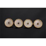 Pair Vintage 18ct Dress Cuff links each set Mother of Pearl and Sapphire Cabochon