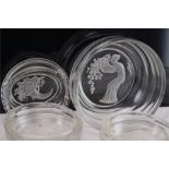 Early 20th Century Glass Fruit Set Heavily Etched / Engraved in Counter Relief