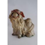 Meiji Era Japanese Fired Ceramic Figurine Depicting 'Shishimai' or 'Lion Dance'