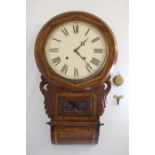 19th / 20th Century American Drop Dial Striking Wall Clock, Walnut With Banded Inlay