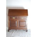 Mahogany Drop Front Desk Two Drawers Above Cupboard