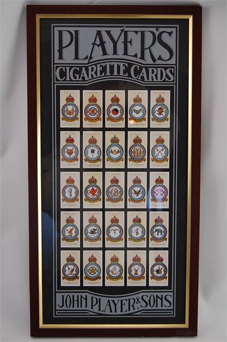 A Framed Collection of RAF Squadron Players Cigarette Cards.