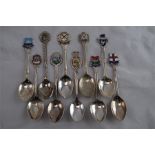 A Collection of Enamel Crest Silver Plate Souvenir Spoons