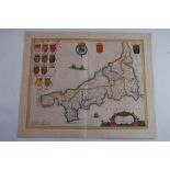 17th / 18th Century Hand Coloured Map of Cornwall - 'Cornwallia' - with Latin Verso
