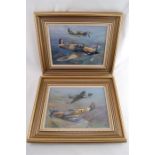 A Pair Framed Oil on Canvas, Hurricane and Spitfire