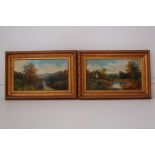 H. WILSON, Pair Oil On Board Country Scenes Gilt Frames