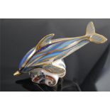 A Royal Crown Derby Gold Striped Dolphin Paperweight, Boxed, Limited Edition 759 / 1500 Hugh Gibson