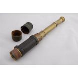 A Small Georgian Leather Bound Brass Three Drawer Telescope