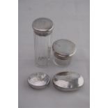 Two Silver Topped Glass Jars Together With Two Other Silver Lids, Maker B&GW, London, 1932