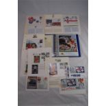 A Collection of Signed Football Memorabilia Including Bobby Charlton, World Cup 1 June 1966 FDC etc