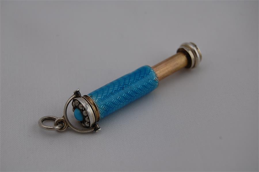 A Silver Blue Enamel Extending Propelling Pencil