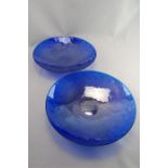 A Pair Large Yalos Murano Iridescent Blue Fruit Bowls 44cm Each